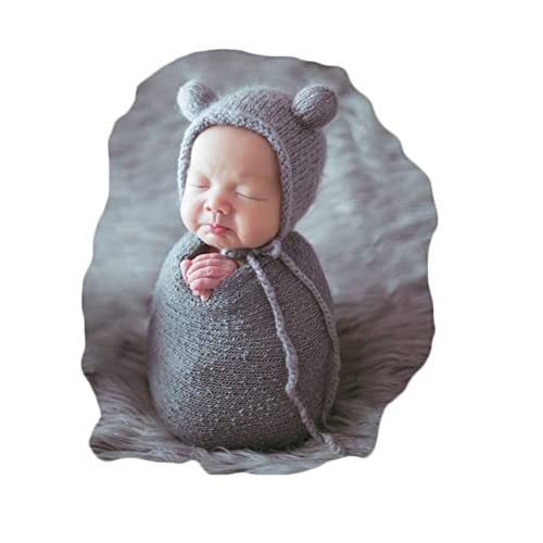 Vemonllas Newborn Baby Photography Props Outfits Hat Long Ripple Wrap Set for Boys Girls Photography (Light Gray) - Image 1