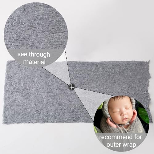 Vemonllas Newborn Baby Photography Props Outfits Hat Long Ripple Wrap Set for Boys Girls Photography (Light Gray) - Image 4
