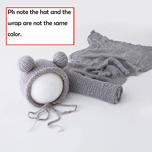 Vemonllas Newborn Baby Photography Props Outfits Hat Long Ripple Wrap Set for Boys Girls Photography (Light Gray) - Image 2