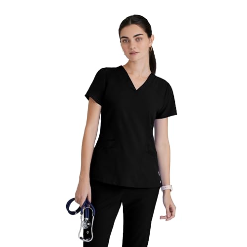 BARCO One Pulse Classic Fit Scrub Top for Women – Black, 5-Pocket V-Neck Scrub Shirt w/ 360 Spandex Stretch, Moisture Wicking, Anti-Static and Quick-Shed – Small, Regular Fit - Image 1