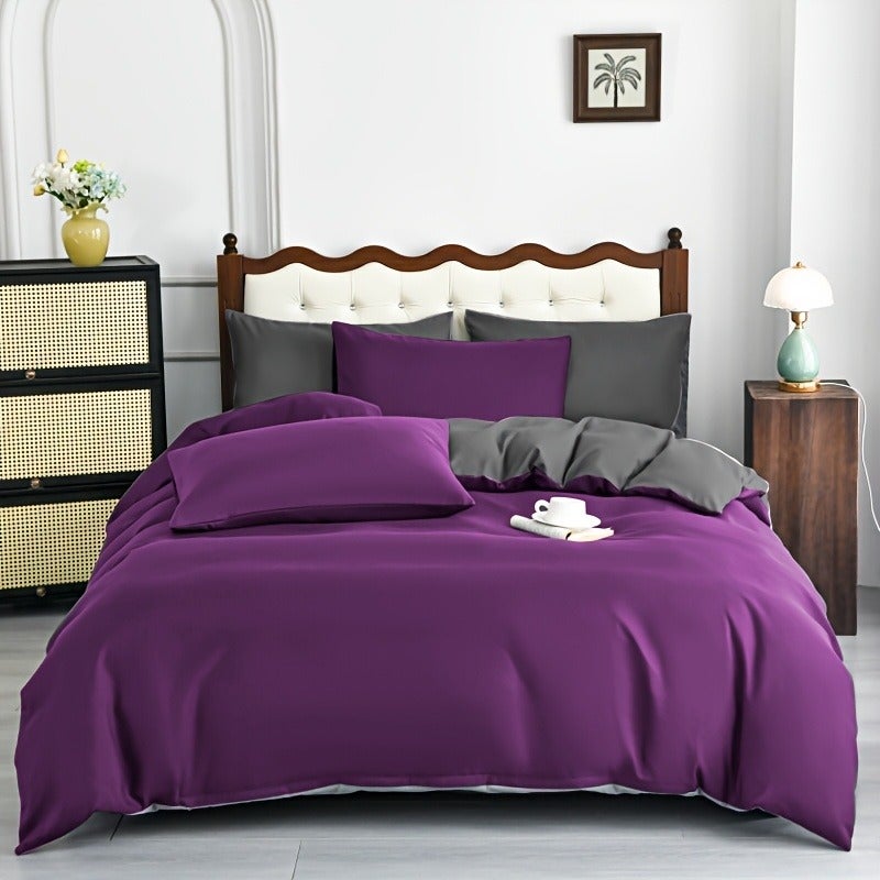 5pcs Dual-Style Solid Color Duvet Cover and Pillowcase Set, Brushed Fabric Skin-Friendly All-Season Breathable Comfortable Minimalist Duvet Cover and Pillowcase Set, Includes One Duvet Cover and Four Pillowcases - Image 1