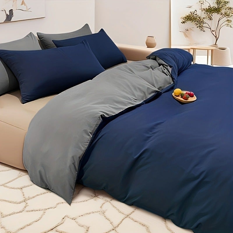 5pcs Dual-Style Solid Color Duvet Cover and Pillowcase Set, Brushed Fabric Skin-Friendly All-Season Breathable Comfortable Minimalist Duvet Cover and Pillowcase Set, Includes One Duvet Cover and Four Pillowcases - Image 4
