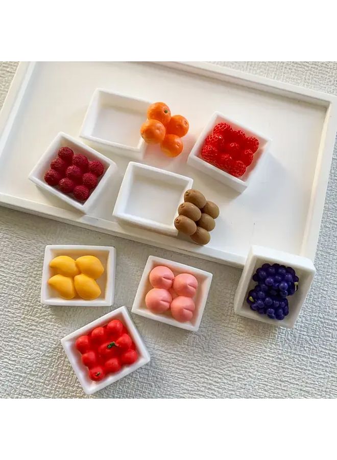 Resin Mini Fruit Bowl Set Orange Mango Strawberry Peach Grape Kiwi Raspberry Desktop Decor - Image 1