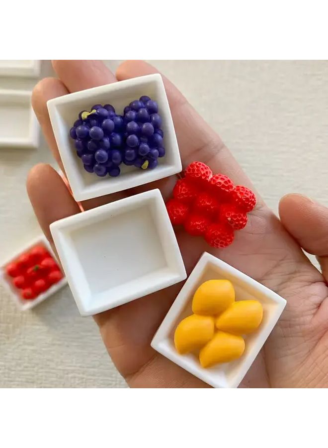 Resin Mini Fruit Bowl Set Orange Mango Strawberry Peach Grape Kiwi Raspberry Desktop Decor - Image 4