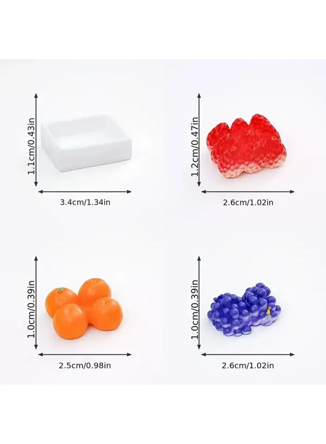 Resin Mini Fruit Bowl Set Orange Mango Strawberry Peach Grape Kiwi Raspberry Desktop Decor - Image 3
