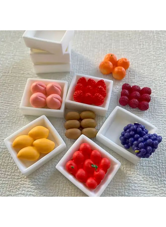 Resin Mini Fruit Bowl Set Orange Mango Strawberry Peach Grape Kiwi Raspberry Desktop Decor - Image 2