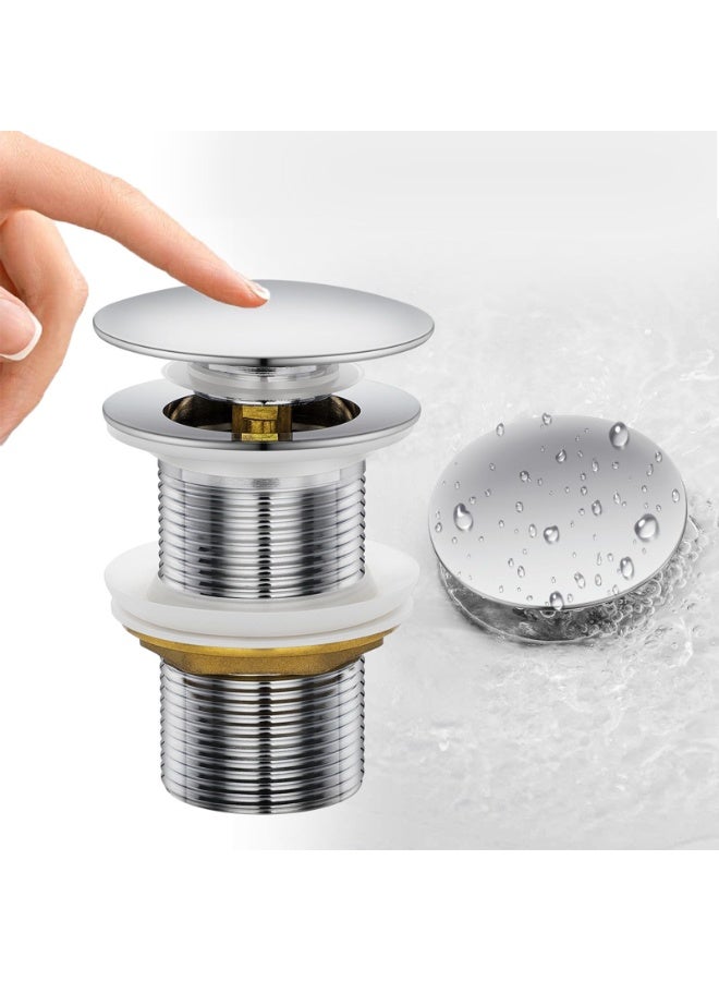 European-Style All-Copper Pop-Up Drain Head – 40mm Full Thread Brass Waste Coupling for Glass, Tabletop & Under-Counter Wash Basins, Chrome Plated with Large Cover - Image 2