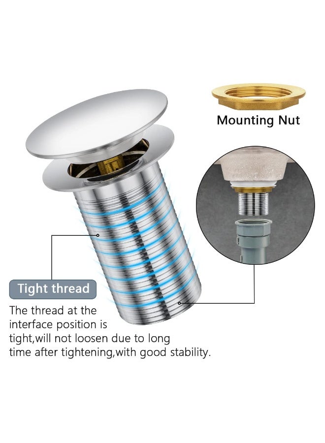 European-Style All-Copper Pop-Up Drain Head – 40mm Full Thread Brass Waste Coupling for Glass, Tabletop & Under-Counter Wash Basins, Chrome Plated with Large Cover - Image 4