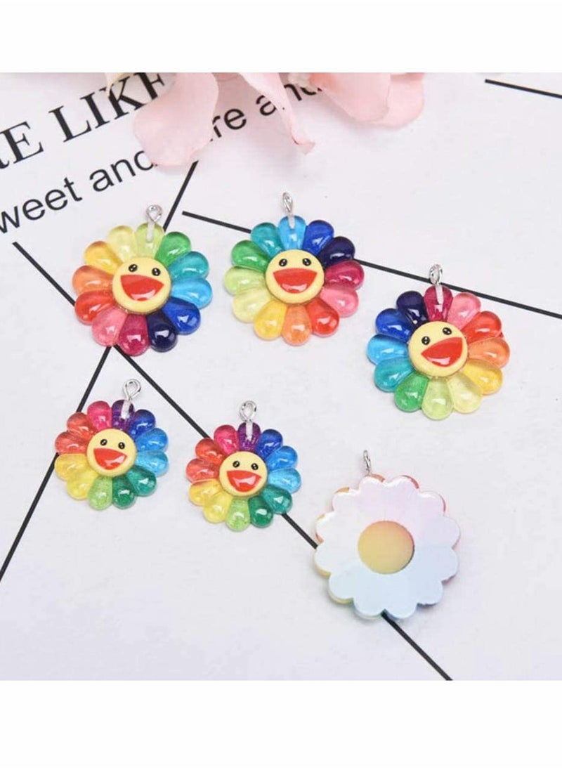 SYOSI - Colorful Transparent Smiley, Sunflower Charms Sun Flower, Pendants Resin Sun Flower, Pendants Charms Sun Sunflower Collection Crafts, for DIY Bracelet Necklace Earring Keychain Making 50 Pcs - Image 1