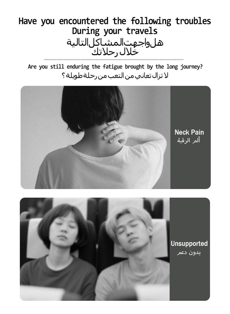 general Black Travel Neck Pillow with Dual Support System - Portable Foldable Design for Airplane, Train, Car Travel - Ergonomic U-Shape with Adjustable Magic Tape - Removable Machine-Washable Cover - Ideal for Office Naps & Long Journeys - Perfect Gift for Travelers - Image 3