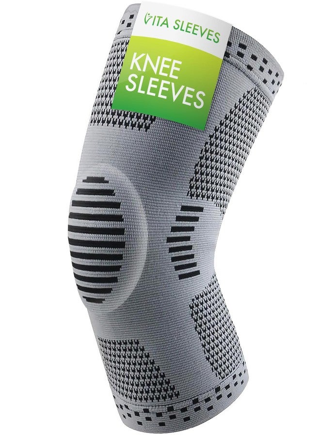 FREEZE2TRIM Vita Sleeves For Knees 7-Zone Compression Sleeve Brace | Breathable Lightweight Support for Sore or Stiff Knees in Running, Sports, Workouts | Anti-Slip Grip, Moisture-Wicking (S/M-L/XL) (Large - Image 1