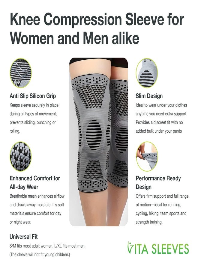 FREEZE2TRIM Vita Sleeves For Knees 7-Zone Compression Sleeve Brace | Breathable Lightweight Support for Sore or Stiff Knees in Running, Sports, Workouts | Anti-Slip Grip, Moisture-Wicking (S/M-L/XL) (Large - Image 3