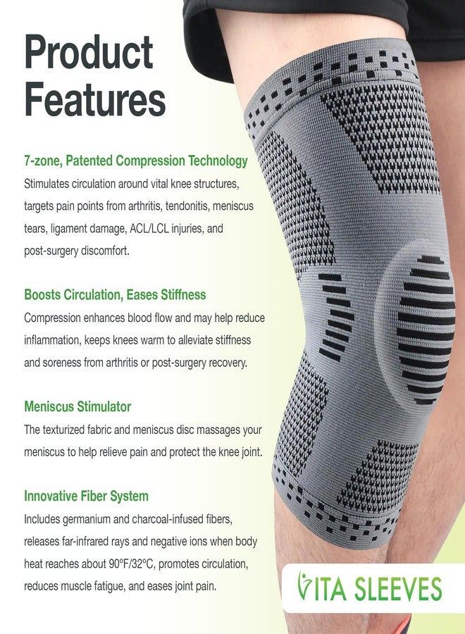 FREEZE2TRIM Vita Sleeves For Knees 7-Zone Compression Sleeve Brace | Breathable Lightweight Support for Sore or Stiff Knees in Running, Sports, Workouts | Anti-Slip Grip, Moisture-Wicking (S/M-L/XL) (Large - Image 2