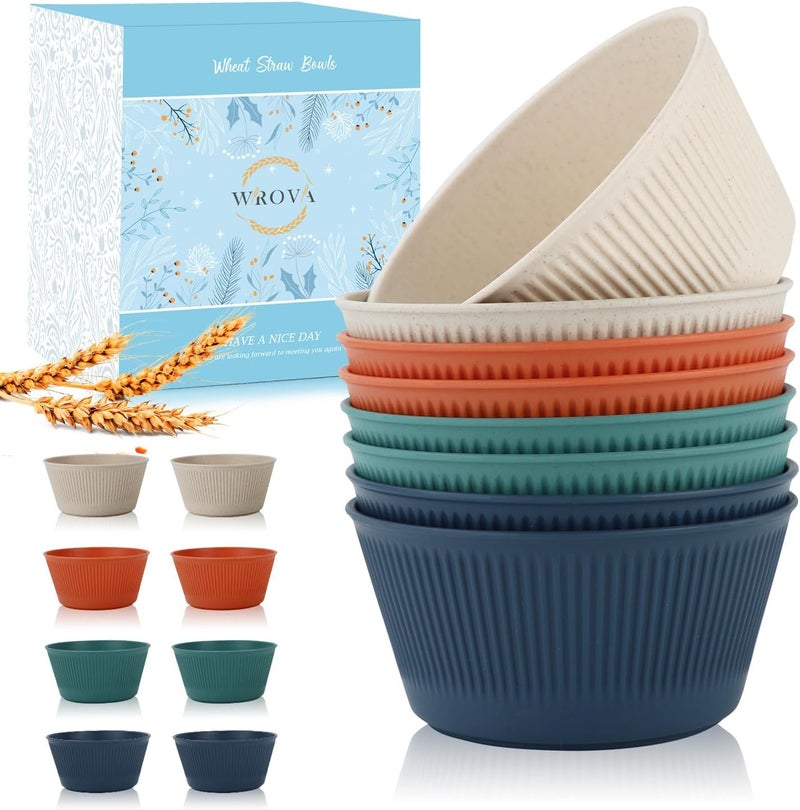 Wrova Wheat Straw Cereal Bowl Set of 8,Unbreakable Bowls 26 OZ,Microwave and Dishwasher Safe Bowls,BPA Free Bowl for Serving Soup,Oatmeal and Salad (Spring Series) - Image 1