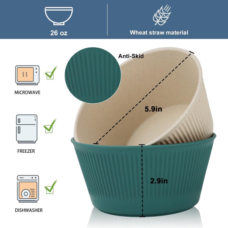 Wrova Wheat Straw Cereal Bowl Set of 8,Unbreakable Bowls 26 OZ,Microwave and Dishwasher Safe Bowls,BPA Free Bowl for Serving Soup,Oatmeal and Salad (Spring Series) - Image 2