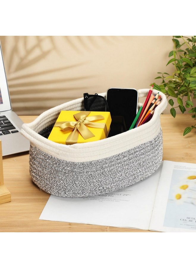Suttmin 6 Pcs Small Woven Basket 12 x 8 x 5" Cotton Rope Storage Basket Empty Gift Basket Decorative Dog Cat Basket Cute Oval Basket for Bedroom Living Room Organizing(Gray) - Image 4