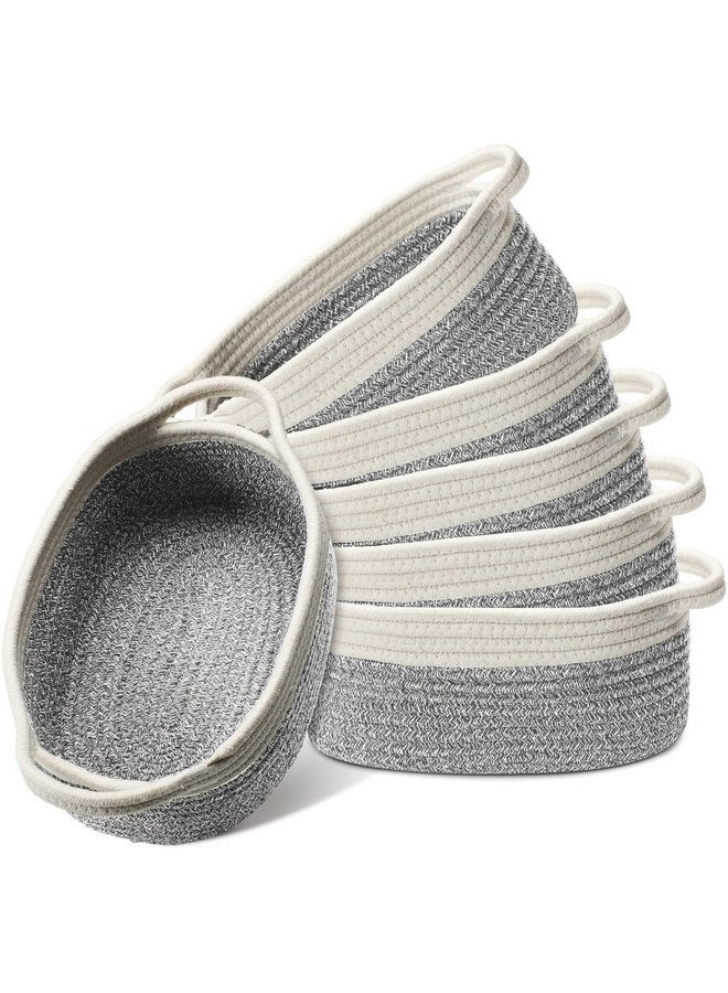 Suttmin 6 Pcs Small Woven Basket 12 x 8 x 5" Cotton Rope Storage Basket Empty Gift Basket Decorative Dog Cat Basket Cute Oval Basket for Bedroom Living Room Organizing(Gray) - Image 1