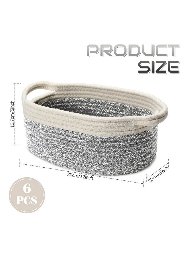 Suttmin 6 Pcs Small Woven Basket 12 x 8 x 5" Cotton Rope Storage Basket Empty Gift Basket Decorative Dog Cat Basket Cute Oval Basket for Bedroom Living Room Organizing(Gray) - Image 2