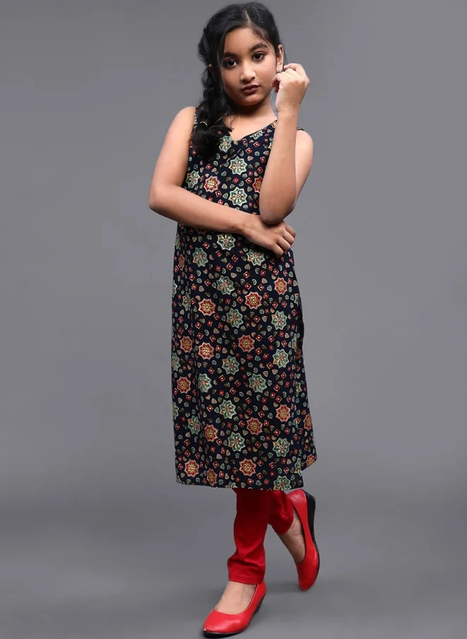 AKS Ethnic Motifs Printed Kurta Set for Girls