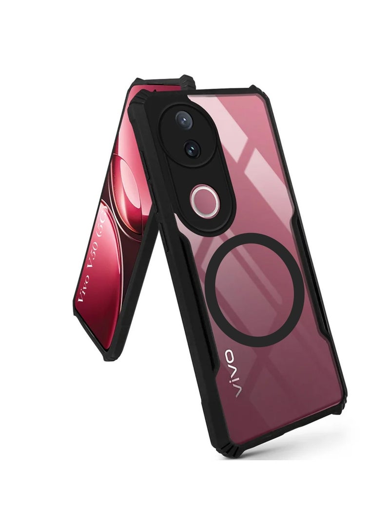 Techie Vivo V50 5G Case - TPU Bumper Cover with Camera Protection Anti-Yellowing Clear Back Shockproof Airbag Corners & Magnetic Metal Ring Support – Clear Black - Image 5