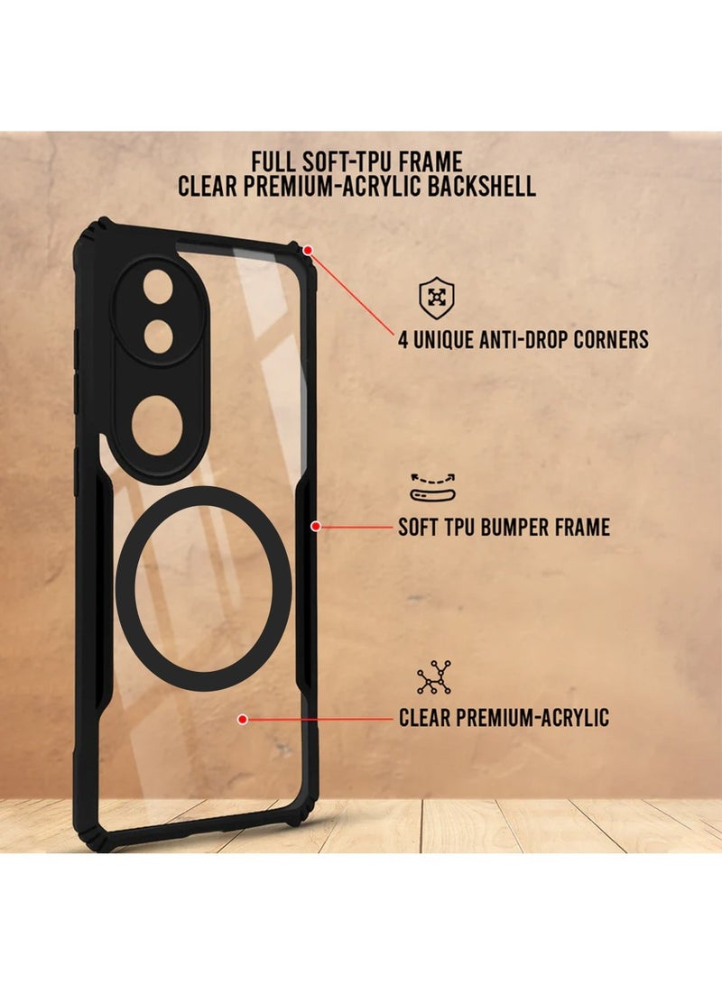 Techie Vivo V50 5G Case - TPU Bumper Cover with Camera Protection Anti-Yellowing Clear Back Shockproof Airbag Corners & Magnetic Metal Ring Support – Clear Black - Image 2