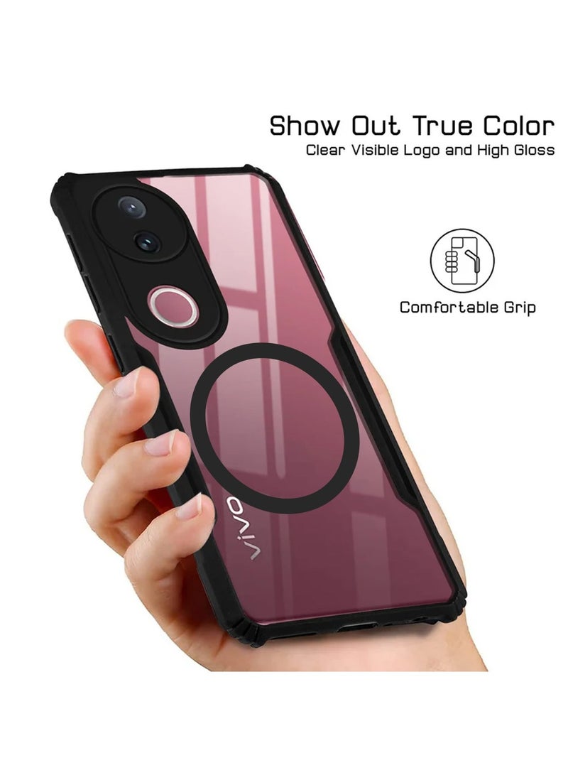 Techie Vivo V50 5G Case - TPU Bumper Cover with Camera Protection Anti-Yellowing Clear Back Shockproof Airbag Corners & Magnetic Metal Ring Support – Clear Black - Image 4