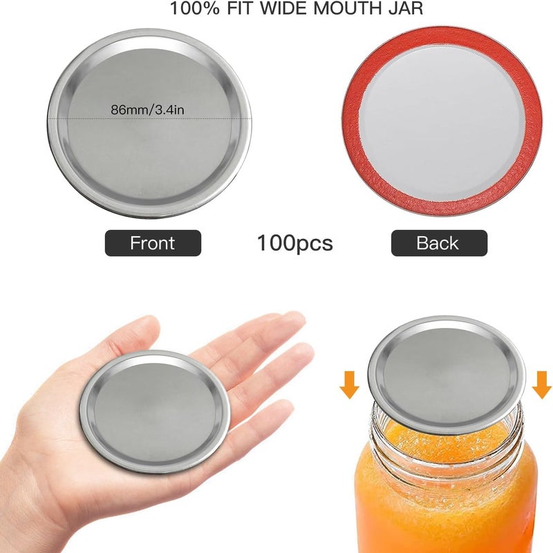 SKYBD 100-Count, WIDE Mouth Canning Lids for Ball, Kerr Jars - Split-Type Metal Mason Jar Lids for Canning - Food Grade Material, 100% Fit & Airtight for Wide Mouth Jars (86mm) - Image 5