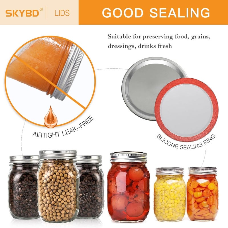 SKYBD 100-Count, WIDE Mouth Canning Lids for Ball, Kerr Jars - Split-Type Metal Mason Jar Lids for Canning - Food Grade Material, 100% Fit & Airtight for Wide Mouth Jars (86mm) - Image 3