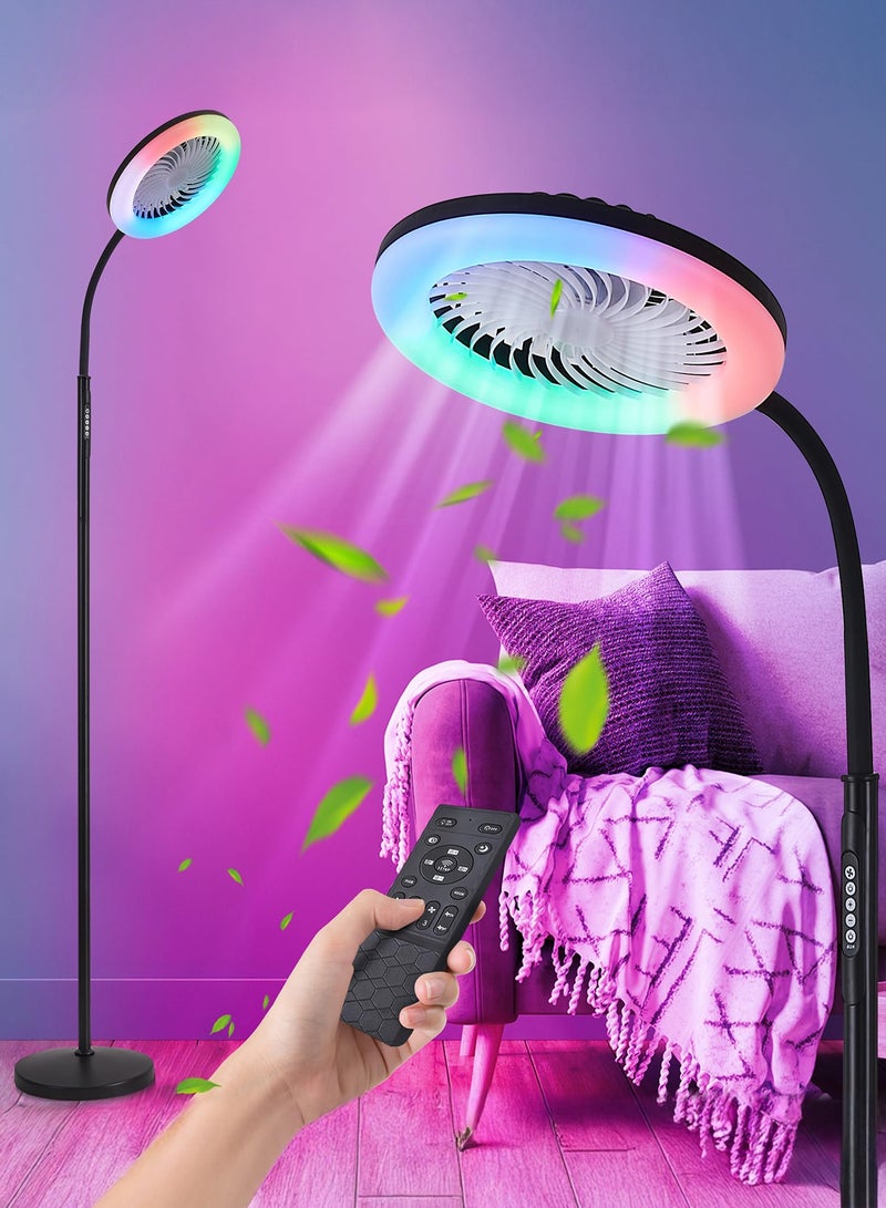أوسو مصباح أرضي LED نورديك مع مروحة، مصباح قائم ثلاثي الألوان 3000K-6000K RGB قابل للتعديل بدون خطوات مع مروحة بثلاث سرعات، وجهاز تحكم عن بعد وزر، مروحة قاعدة بثلاث سرعات لغرفة المعيشة وغرفة النوم والدراسة - Image 1