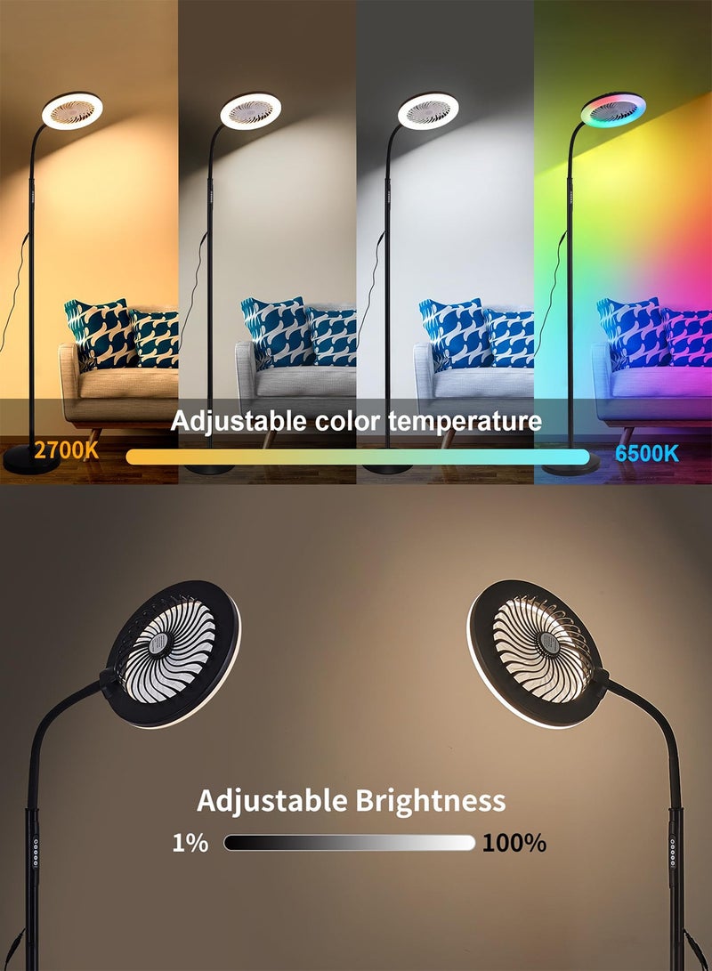 أوسو مصباح أرضي LED نورديك مع مروحة، مصباح قائم ثلاثي الألوان 3000K-6000K RGB قابل للتعديل بدون خطوات مع مروحة بثلاث سرعات، وجهاز تحكم عن بعد وزر، مروحة قاعدة بثلاث سرعات لغرفة المعيشة وغرفة النوم والدراسة - Image 3