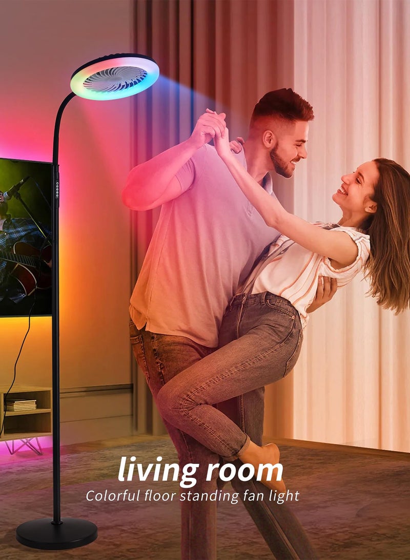 أوسو مصباح أرضي LED نورديك مع مروحة، مصباح قائم ثلاثي الألوان 3000K-6000K RGB قابل للتعديل بدون خطوات مع مروحة بثلاث سرعات، وجهاز تحكم عن بعد وزر، مروحة قاعدة بثلاث سرعات لغرفة المعيشة وغرفة النوم والدراسة - Image 4