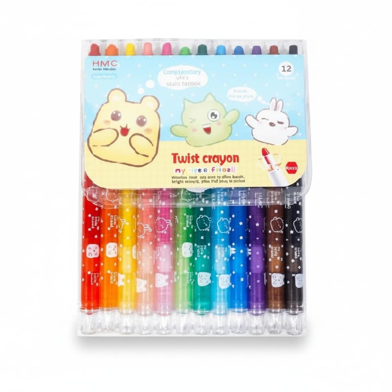PROBABE 12-Piece Twist Crayon Marker Pen Set for Kids – Smooth, Vibrant, Non-Toxic, Easy Grip, Washable, Cute Animal Design School Art Supplies, and Gifting – Safe for Toddlers and Children - Image 1
