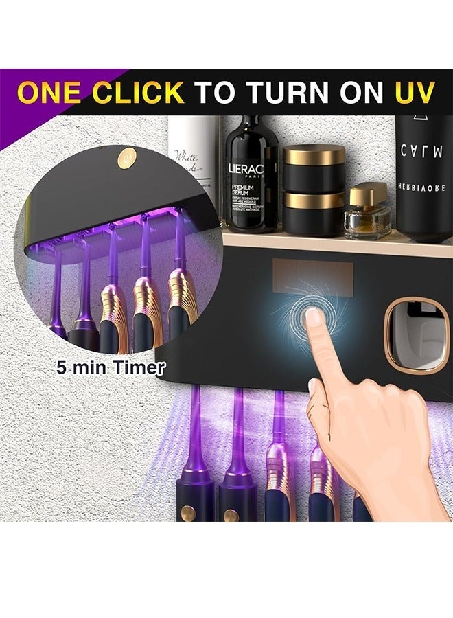 Arabest حاملات معقم فرشاة الأسنان للحمامات مع موزع معجون الأسنان وضاغط مثبت على الحائط، منظم قابل لإعادة الشحن عبر USB مع ضوء LED UVC للتنظيف - Image 4