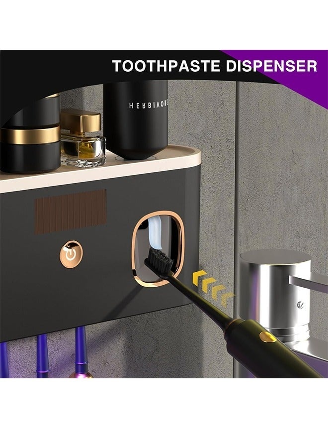 Arabest حاملات معقم فرشاة الأسنان للحمامات مع موزع معجون الأسنان وضاغط مثبت على الحائط، منظم قابل لإعادة الشحن عبر USB مع ضوء LED UVC للتنظيف - Image 5