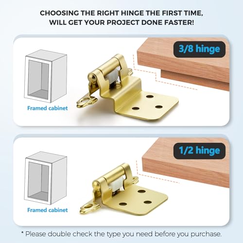 Ravinte Hardware 20 Pack 10 Pairs 12 Inch Overlay Kitchen Cabinet Hinges Satin Brass Self Closing Hinges for Kitchen Cabinet Doors SemiConcealed Cupboard Hardware Face Mount Hardware Gold - Image 3