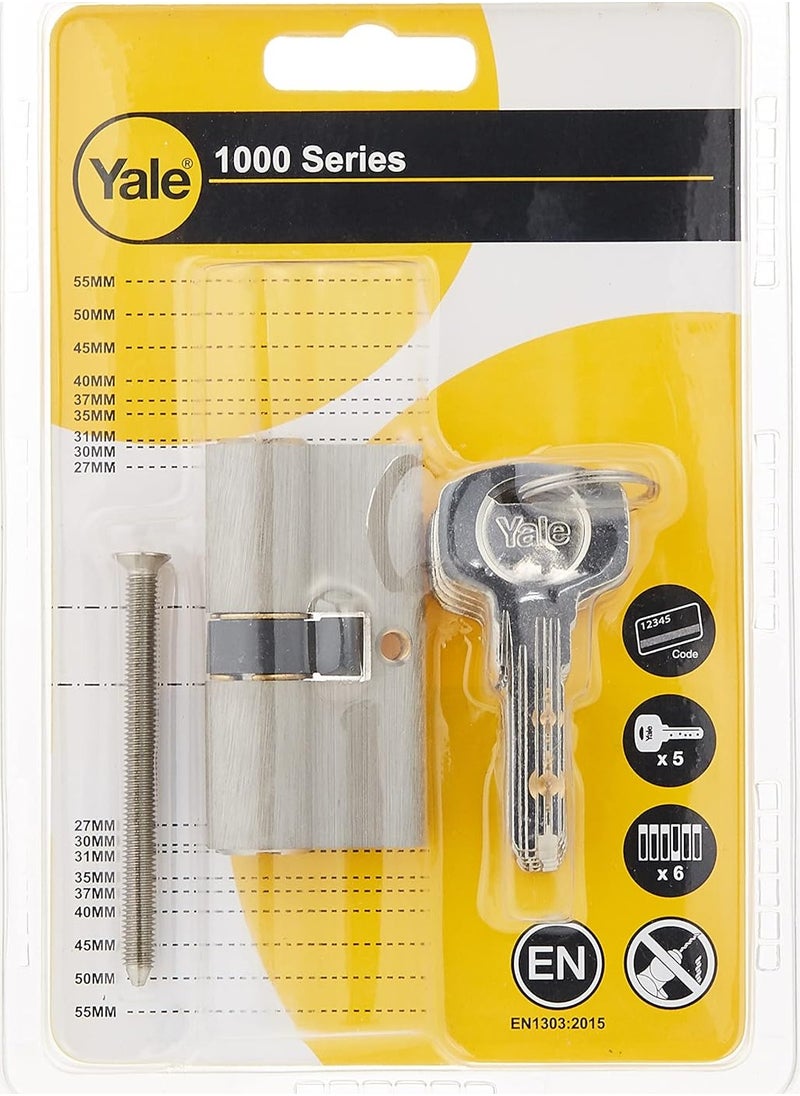 Yale Yale 1000 Series Double Euro Profile Cylinder Lock, 70mm (35mm x 35mm), Chrome Finish, Dimple Key  - Image 2