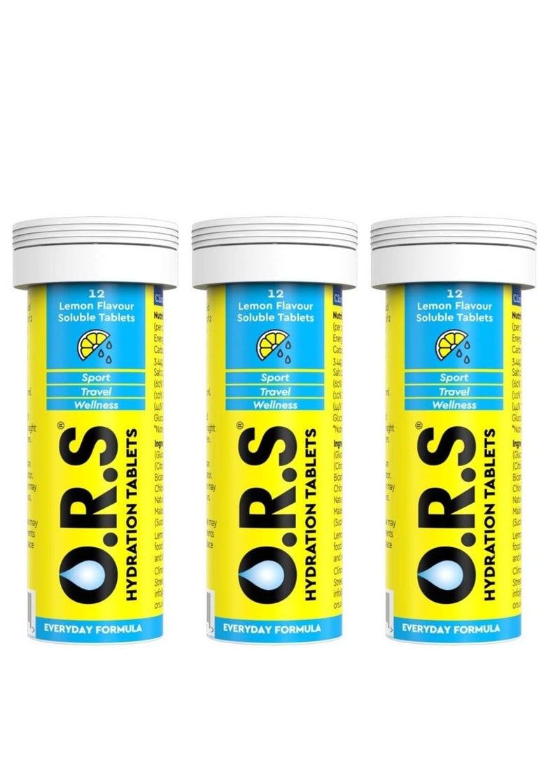 ORS - O.R.S Hydration Tablets with Electrolytes, Natural Lemon Flavor, 12 Count Pack of 3 - Image 1