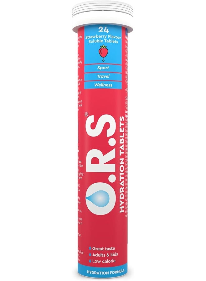 O.R.S Hydration Tablets with Electrolytes, Vegan, Gluten and Lactose Free Formula – Soluble Sports Hydration Tablets with Natural Strawberry Flavour, 24 Tablets - Image 1
