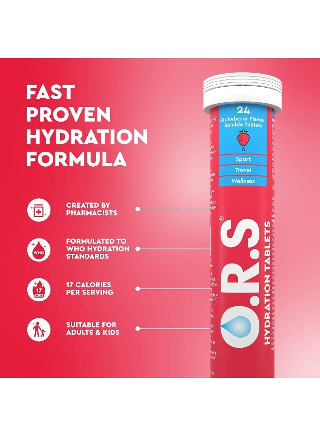 O.R.S Hydration Tablets with Electrolytes, Vegan, Gluten and Lactose Free Formula – Soluble Sports Hydration Tablets with Natural Strawberry Flavour, 24 Tablets - Image 2