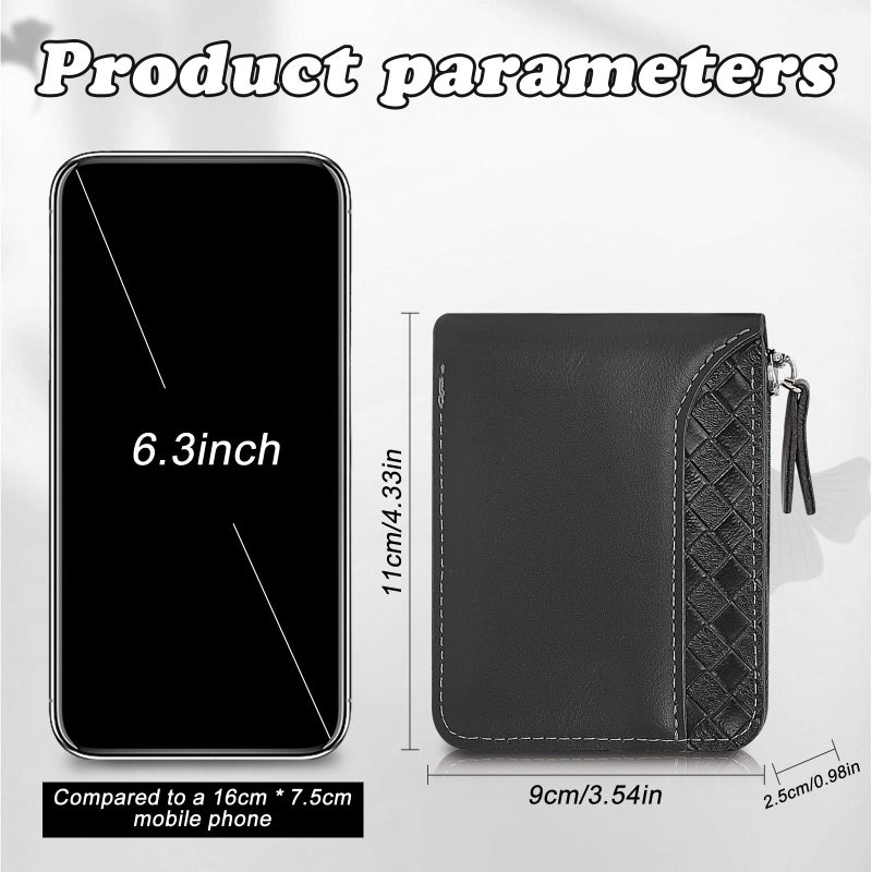 AdiStylinno PU Leather Wallets for Men, Minimalist Bifold Wallet with Zipper, Small Card Holder Wallet with ID Window and Coin Pocket (Black) - Image 2