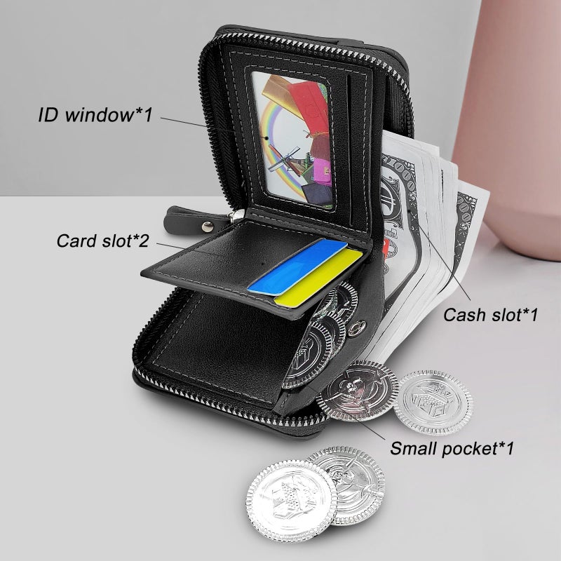 AdiStylinno PU Leather Wallets for Men, Minimalist Bifold Wallet with Zipper, Small Card Holder Wallet with ID Window and Coin Pocket (Black) - Image 4