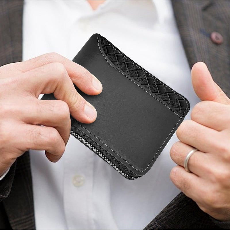 AdiStylinno PU Leather Wallets for Men, Minimalist Bifold Wallet with Zipper, Small Card Holder Wallet with ID Window and Coin Pocket (Black) - Image 5