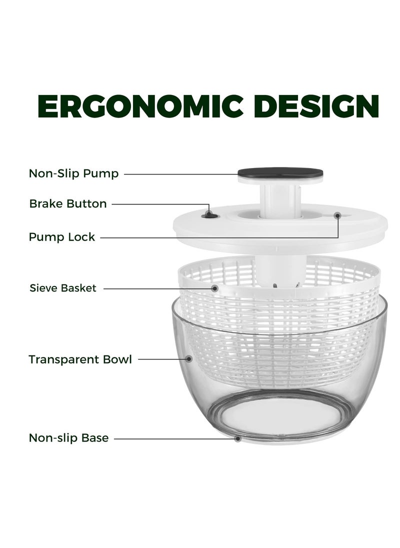 Generic - Salad Spinner Large 6L, Manual Lettuce Spinner for Vegetable Prepping, One-Handed Pump Fruit Spinner, Quick Drying Salad Leaves with Bowl and Colander - Image 1
