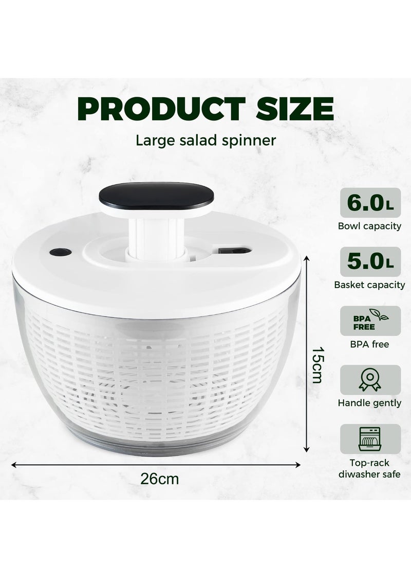 Generic - Salad Spinner Large 6L, Manual Lettuce Spinner for Vegetable Prepping, One-Handed Pump Fruit Spinner, Quick Drying Salad Leaves with Bowl and Colander - Image 1