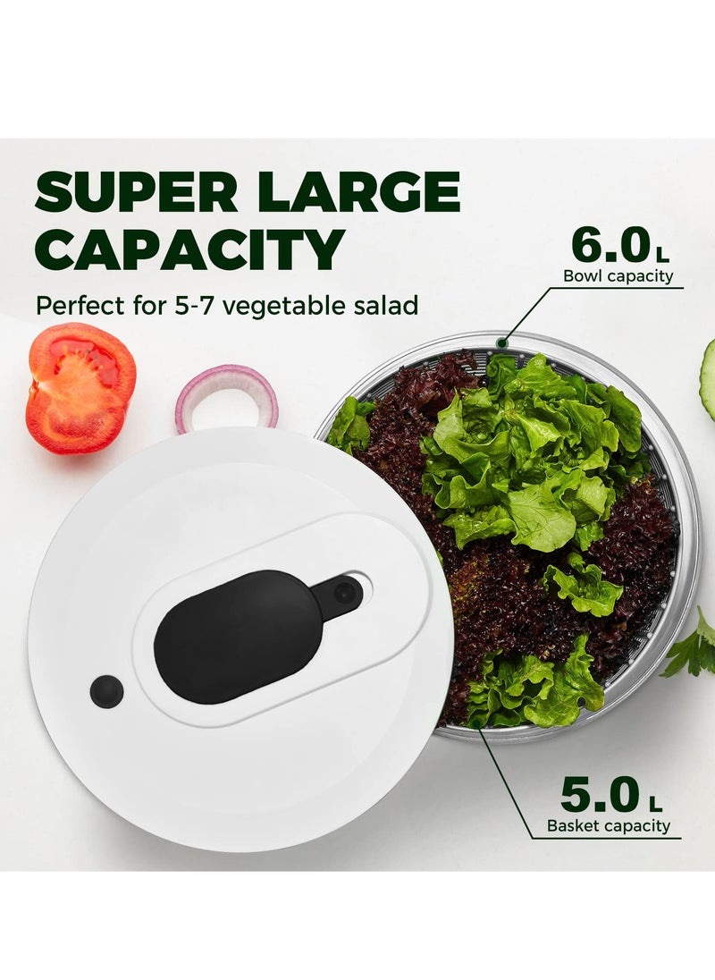 Generic - Salad Spinner Large 6L, Manual Lettuce Spinner for Vegetable Prepping, One-Handed Pump Fruit Spinner, Quick Drying Salad Leaves with Bowl and Colander - Image 1