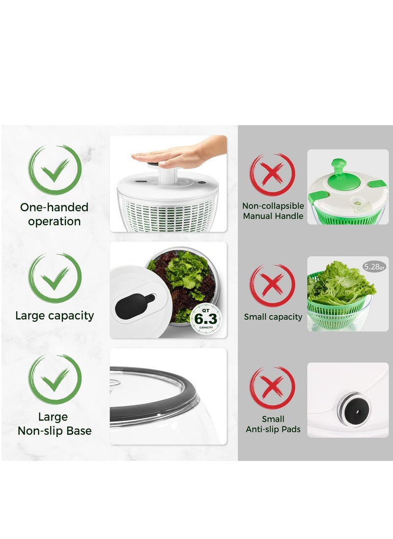 Generic - Salad Spinner Large 6L, Manual Lettuce Spinner for Vegetable Prepping, One-Handed Pump Fruit Spinner, Quick Drying Salad Leaves with Bowl and Colander - Image 1