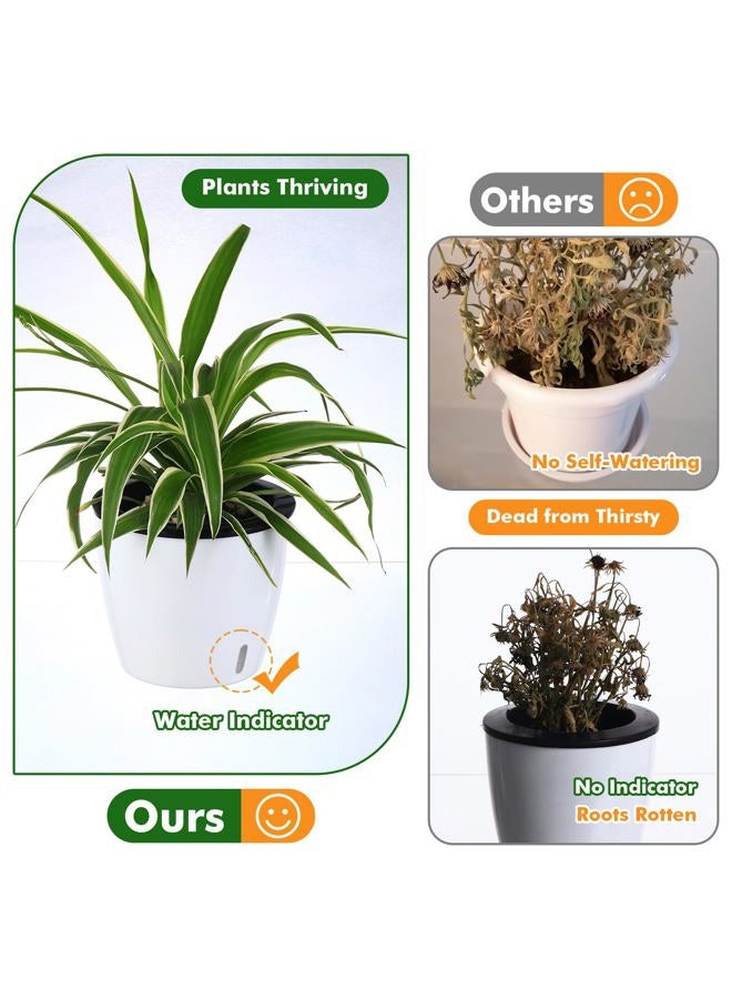 Planterhoma 6 Pack 5 Inch Self Watering Pots for Indoor Plants with Water Indicator,Small African Violet Pots for Plants,Self-Watering Planters White for Devil's Ivy,Spider Plant,Orchid for Office Home DéCor. - Image 2