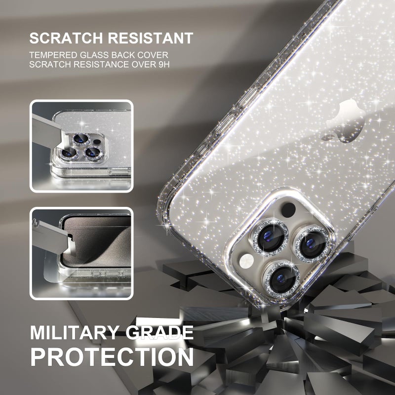 Choiche Compatible for iPhone 15 Pro Max Case Women Phone Case, Cute Bling Sparkly, Military Grade Protection, 3 Diamond Camera Lens Covers, 2 Tempered Glass Protectors, 6.7 inch (Glitter Clear) - Image 5