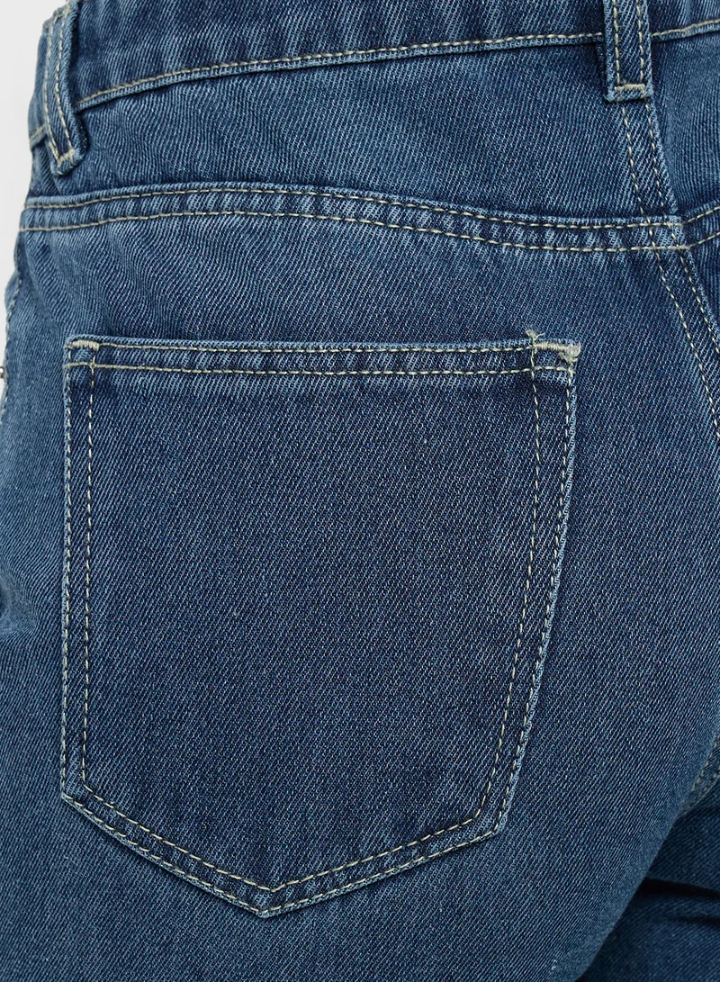 Ginger Distressed High Rise Straight Fit Jeans