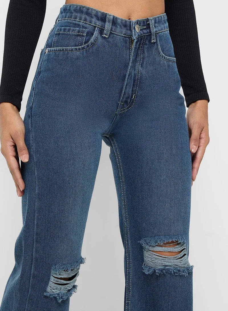 Ginger  Distressed High Rise Straight Fit Jeans for Women | Best Price UAE